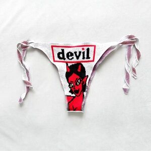 1XBlue Lois Saunders Red Devil Graphic Bikini Bottom - Small